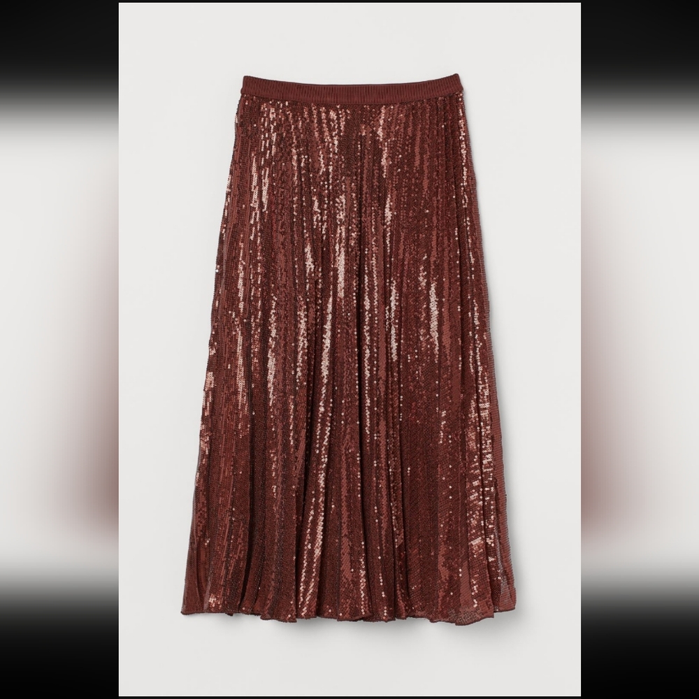 NWT H&MBrown Pleated Sequin Skirt Size 8